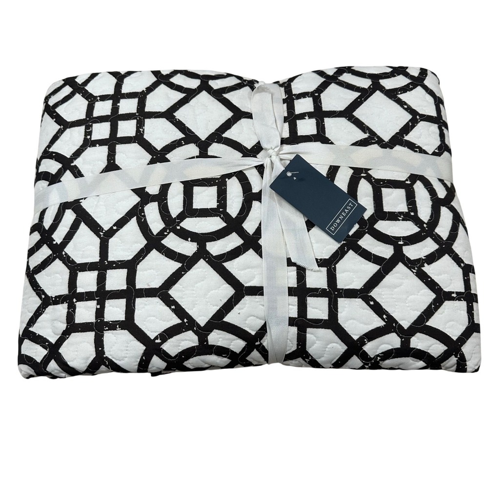 Downeast Geometric Quilt and 2 Shams King Brown‎ White Trellis Bedding Set NEW